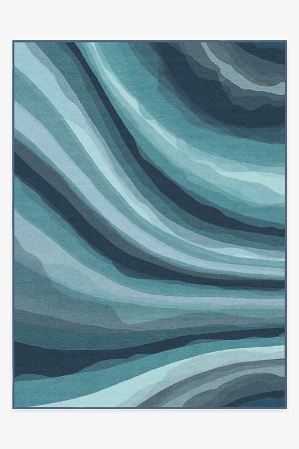 Watercolor Waves Blue Rug 9'x12' | Stain-Resistant