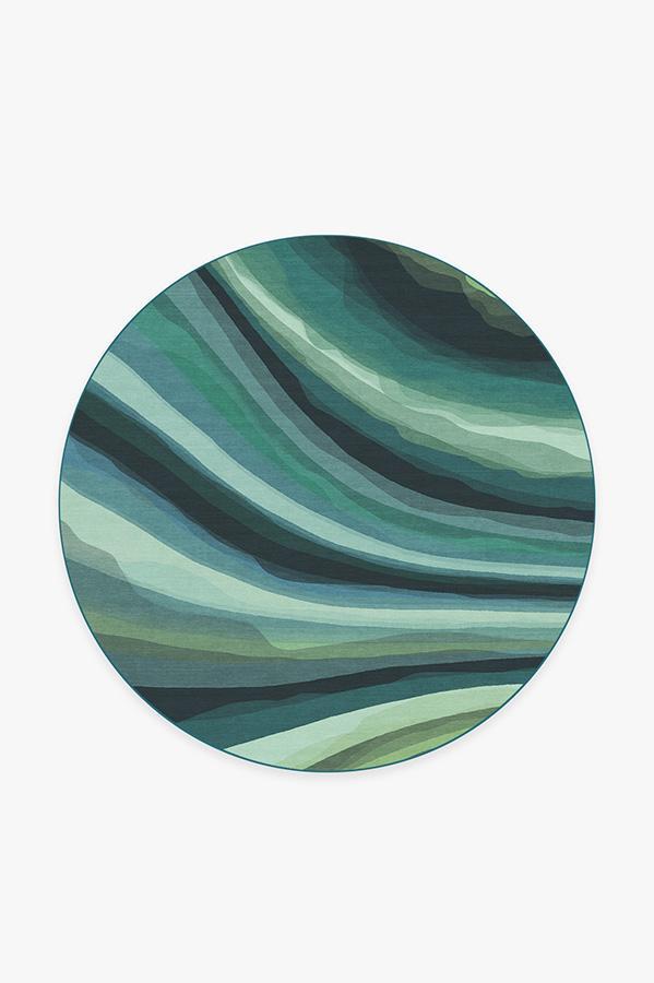 Watercolor Waves Citrus Green Rug 6' Round | Stain-Resistant