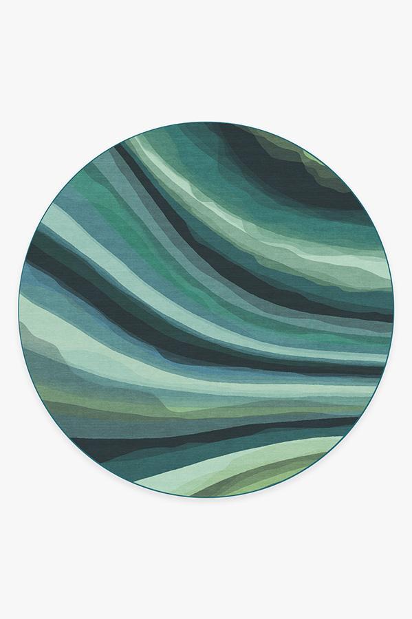 Watercolor Waves Citrus Green Rug 8' Round | Stain-Resistant