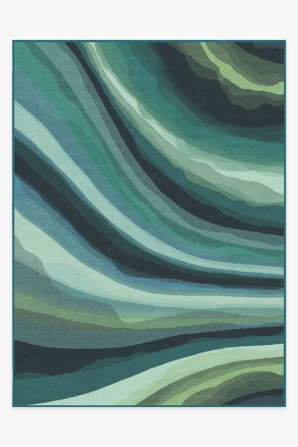 Watercolor Waves Citrus Green Rug 9'x12' | Stain-Resistant