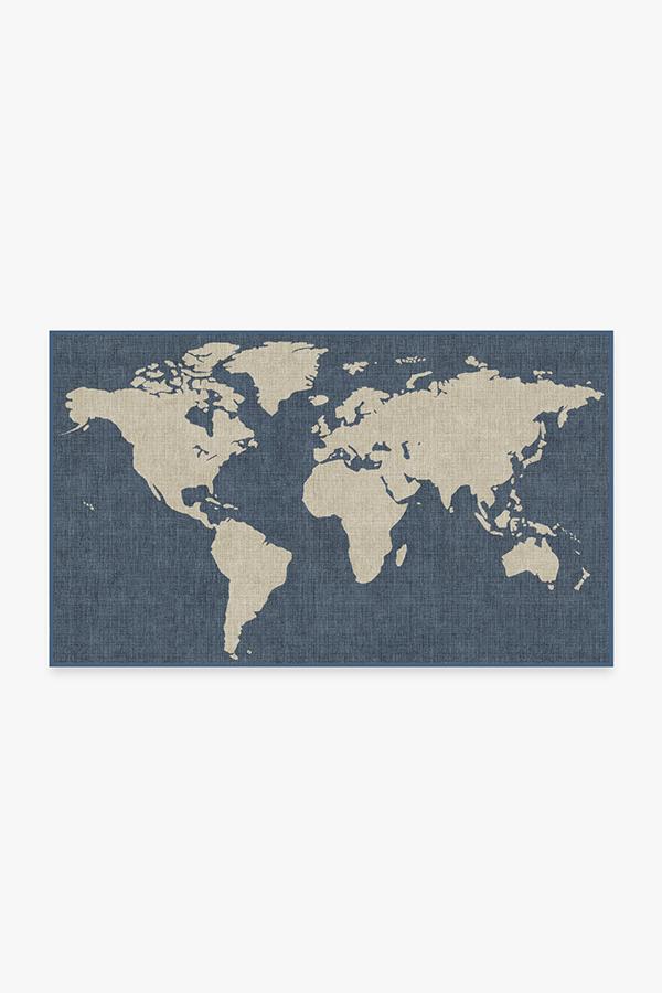 World Map Blue Rug 3'x5' | Stain-Resistant
