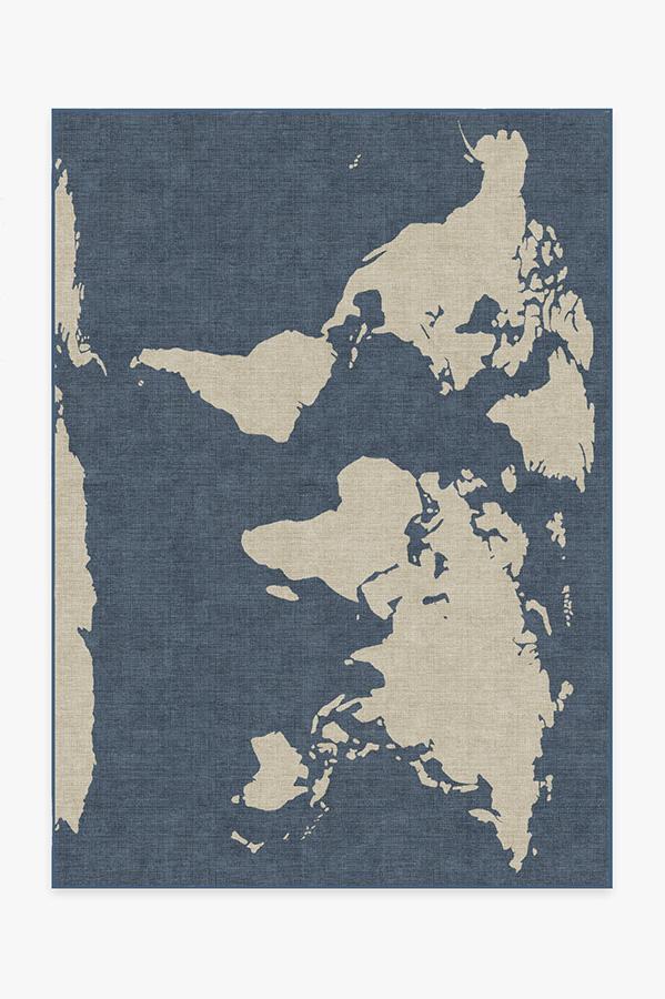 World Map Blue Rug 5'x7' | Stain-Resistant