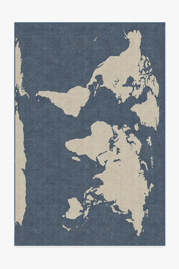 World Map Blue Rug 6'x9' | Stain-Resistant
