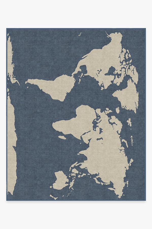 World Map Blue Rug 8'x10' | Stain-Resistant