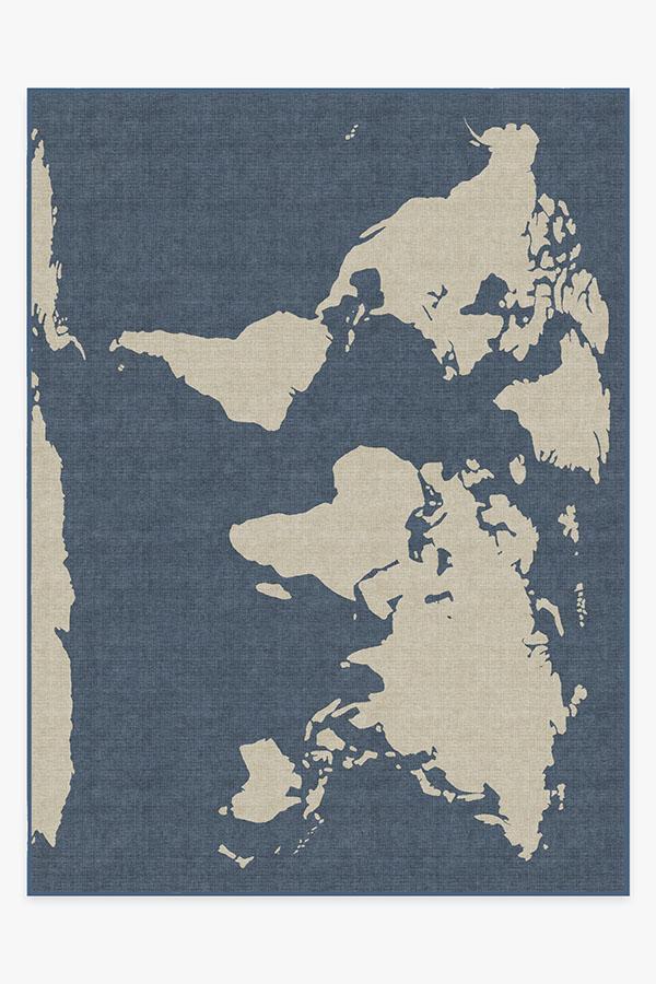 World Map Blue Rug 9'x12' | Stain-Resistant