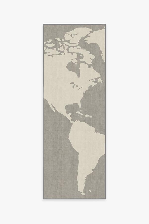 World Map Charcoal Rug 2.5'x10' | Stain-Resistant
