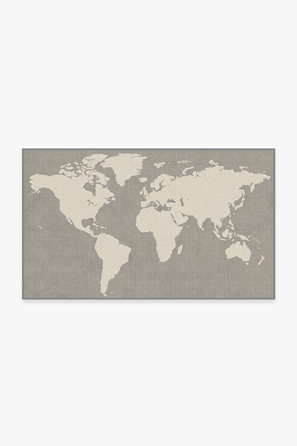 World Map Charcoal Rug 3'x5' | Stain-Resistant
