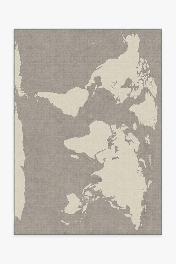 World Map Charcoal Rug 5'x7' | Stain-Resistant