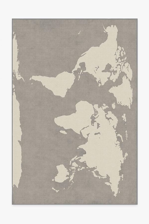 World Map Charcoal Rug 6'x9' | Stain-Resistant