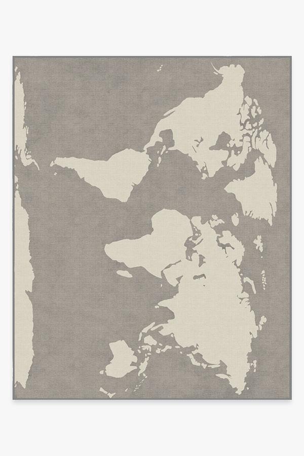 World Map Charcoal Rug 8'x10' | Stain-Resistant