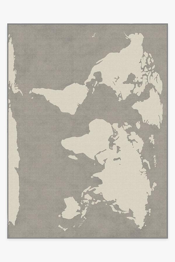 World Map Charcoal Rug 9'x12' | Stain-Resistant