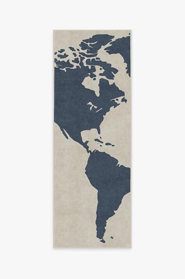 World Map Ivory Rug 2.5'x10' | Stain-Resistant