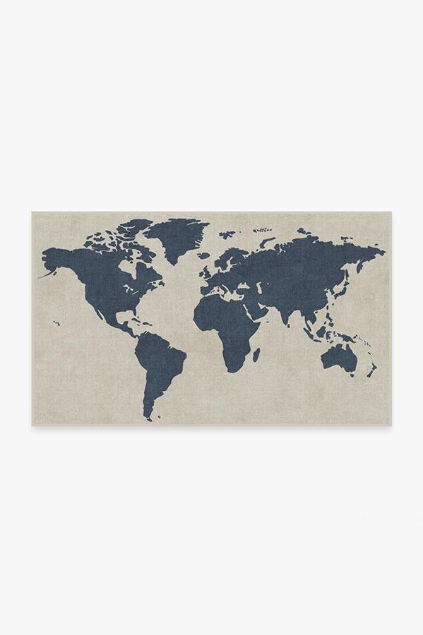 World Map Ivory Rug 3'x5' | Stain-Resistant