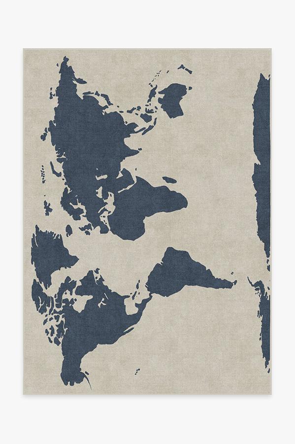 World Map Ivory Rug 5'x7' | Stain-Resistant