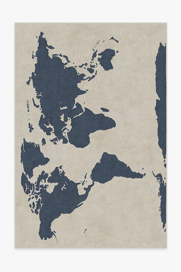 World Map Ivory Rug 6'x9' | Stain-Resistant