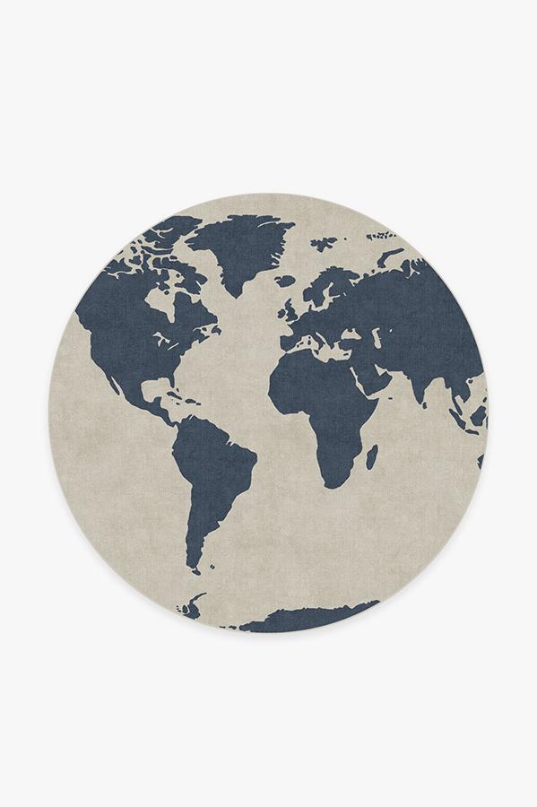 World Map Ivory Rug 6' Round | Stain-Resistant