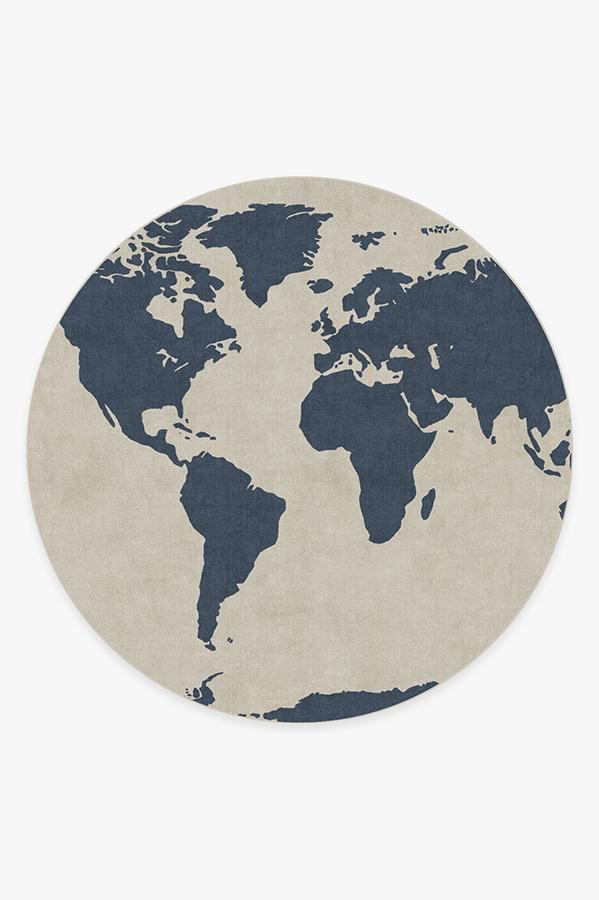 World Map Ivory Rug 8' Round | Stain-Resistant