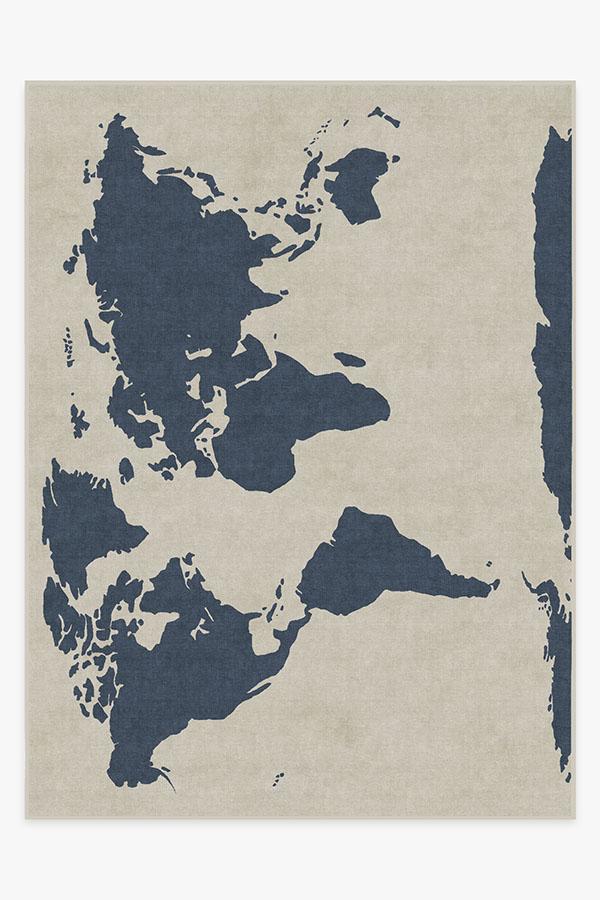 World Map Ivory Rug 9'x12' | Stain-Resistant