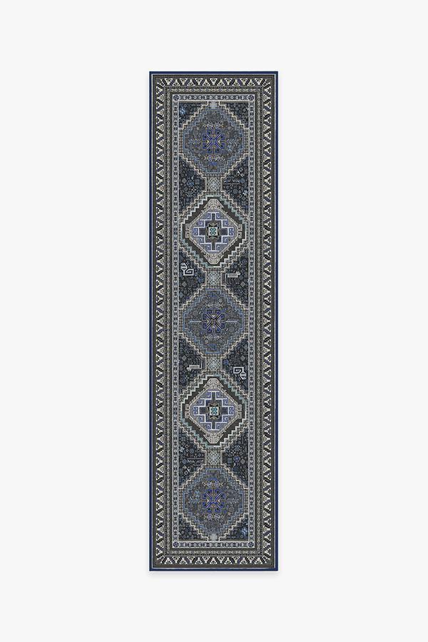 Zareen Steel Blue Rug 2.5'x10' | Stain-Resistant