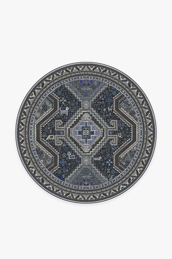 Zareen Steel Blue Rug 6' Round | Stain-Resistant