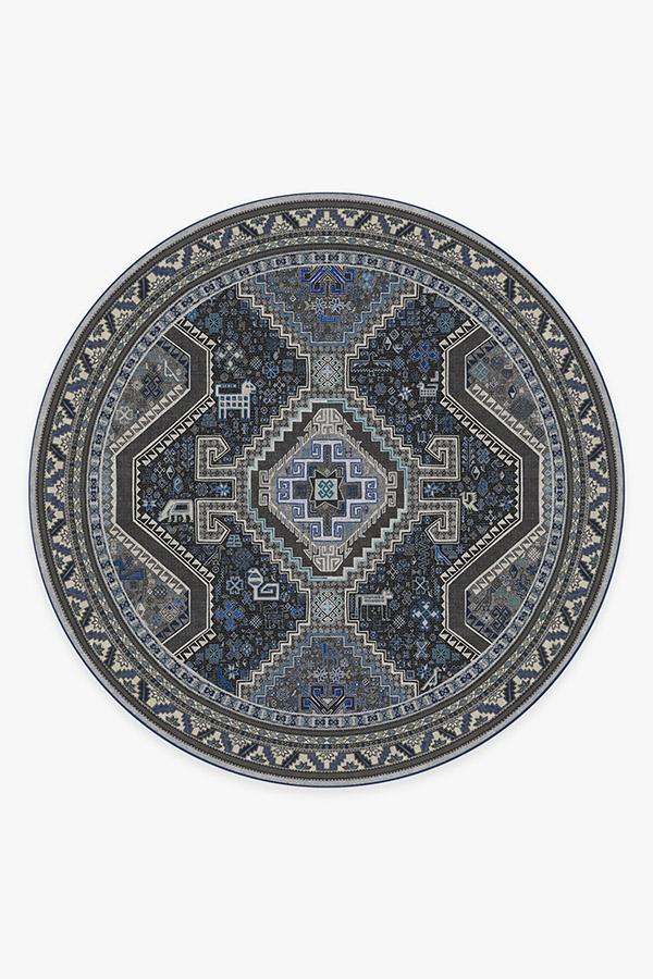 Zareen Steel Blue Rug 8' Round | Stain-Resistant