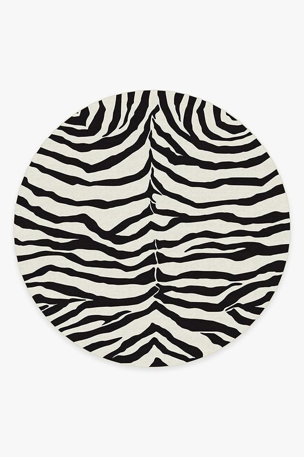Zebra Black Rug 8' Round | Stain-Resistant